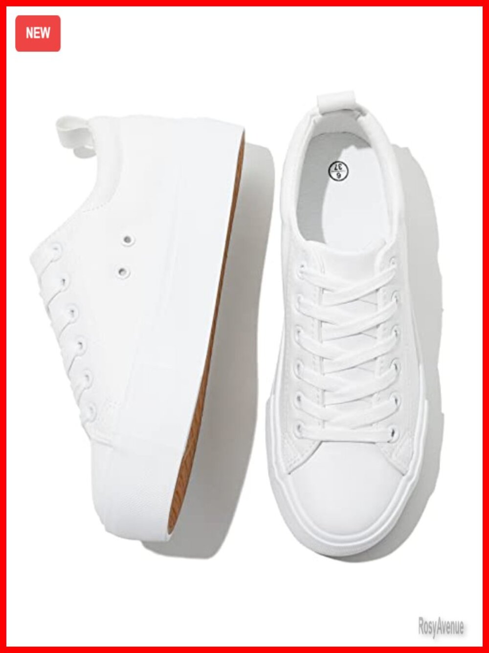 Women's White PU Leather Platform Sneakers Lace-Up Casual Walking Shoes